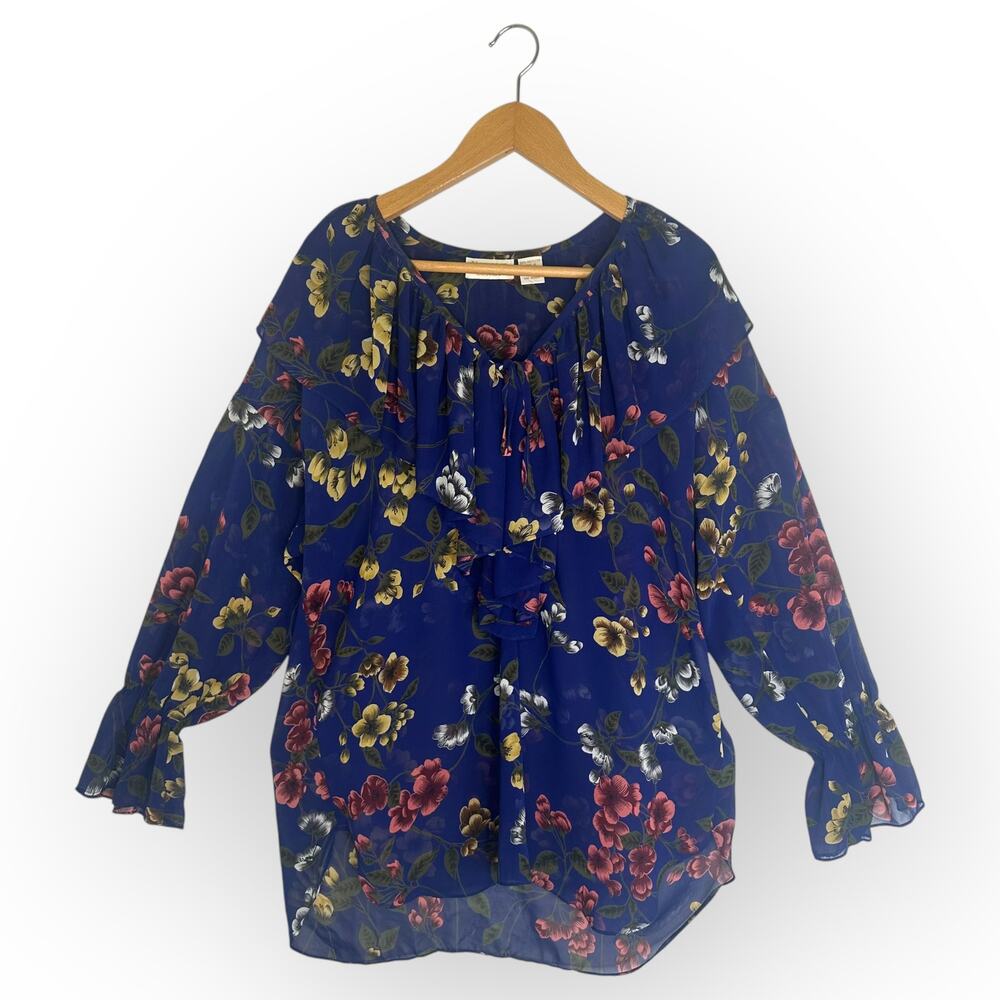 Victoria's Secret Vintage Gold Label Women Sheer Floral Ruffle Tunic Top S Blue - Picture 2 of 10